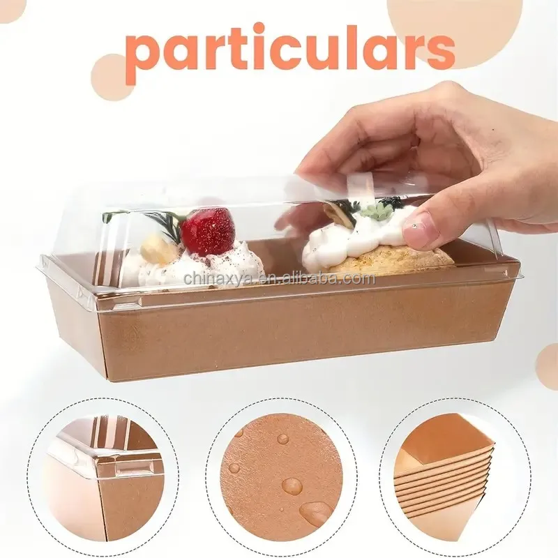 Brown Kraft Paper Rectangle Disposable Food Containers Cake Boxes with Clear Lid For Sandwich, Taco, Egg Tart, Cupcake, Donut supplier