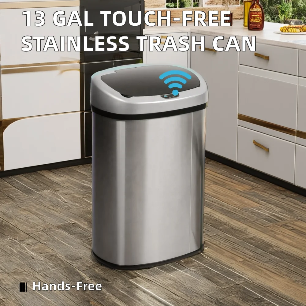 13 Gallon Kitchen Garbage Can - Touch Free & Stainless Steel