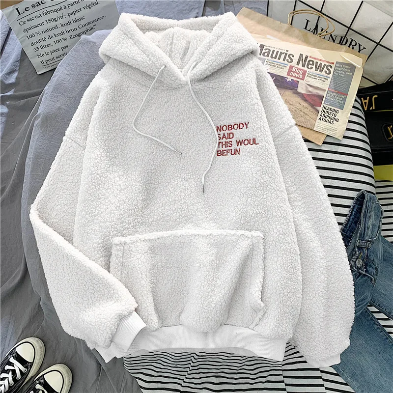 Thickened Sweatshirt Women Casual Solid Long Sleeve Loose Fit Tops ...