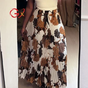 GX0009A Fashion Summer 2026 High Waist Unique Clothing Pleated Style Casual Ladies A-line Elegant Printed Long Women Skirt