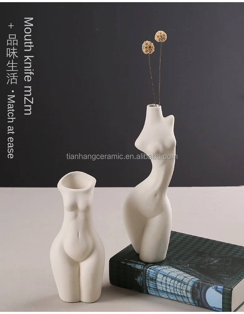 Simple Nordic Dry Ceramic Porcelain female human naked body flower vase Indoor Home Decoration Studio Decoration.jpg