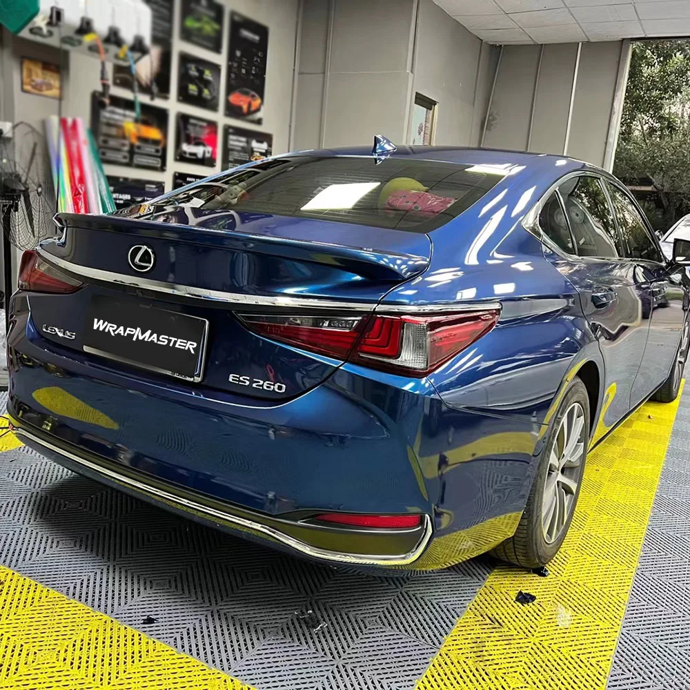 TSAUTOP 3 Layers Car Sticker True Gloss Metallic Plastic Release PET Liner Midnight Blue Auto Paint Protective Film