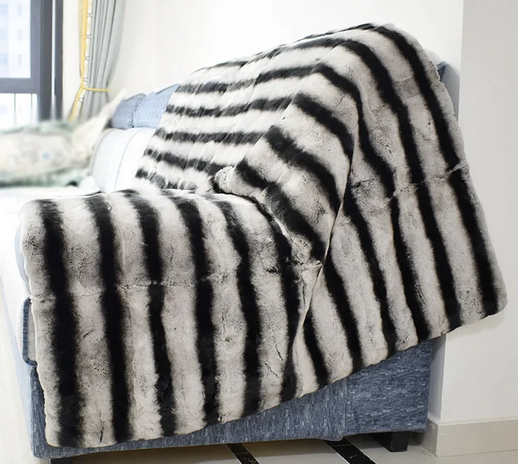 Luxury Super Soft Fluffy Throw for Sofa Bed Fuzzy Plush Shaggy Fall Throw Real Rex Fur Winter Blanket For Home Hotel