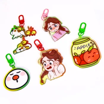 Custom Logo Epoxy Acrylic Keychain Promotional Cartoon Anime Style Holographic Effect Customizable Plastic Charms Promotion