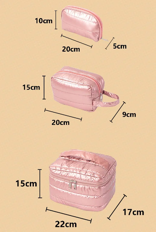 2023 New Ladies Portable Metallic Puffer Bag Soft Waterproof Puffer Makeup Storage Bag Buy