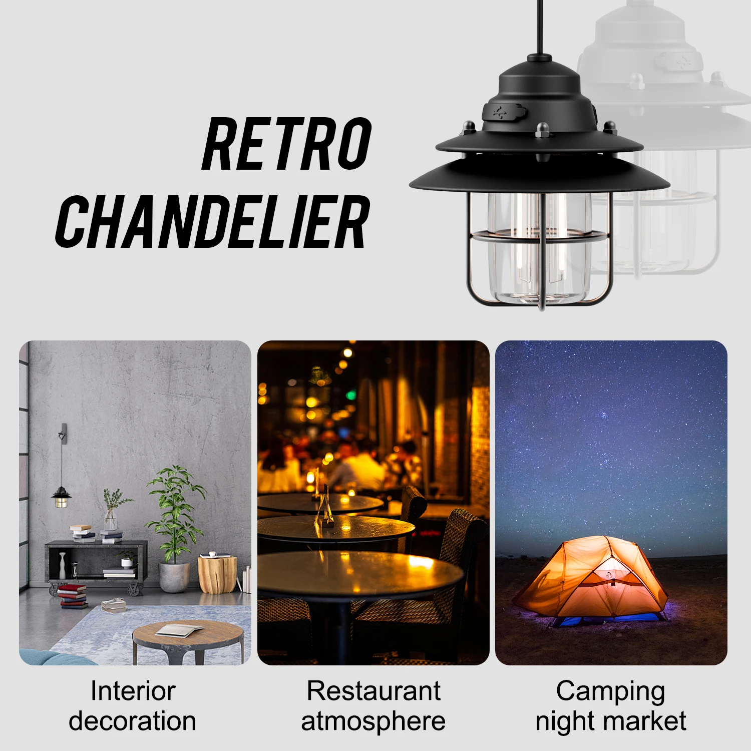 LED Outdoor Retro Portable Lamp Camping Lantern Kerosene Dynamic Flame  Light Battery Powered Tent Lights Garden Decoration Lamps