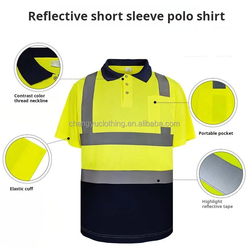 Wholesale quick dry hi vis polo shirts with reflective tape men summer uniform polo shirt quality cu