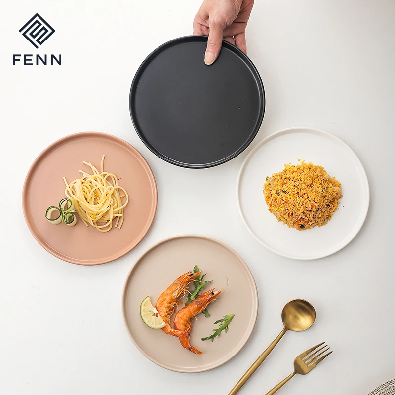 European Ceramic Colorful Glaze Matte Flat Plates Nordic Wedding