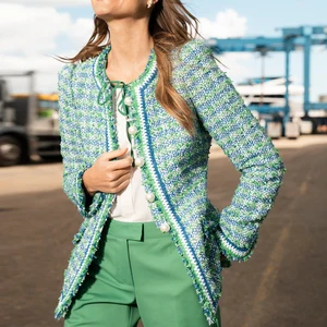 Clothing Manufacturers 2026 Custom Designer Ladies Jacket with Pearl Button Office  Winter Tweed  Jacket  for Women