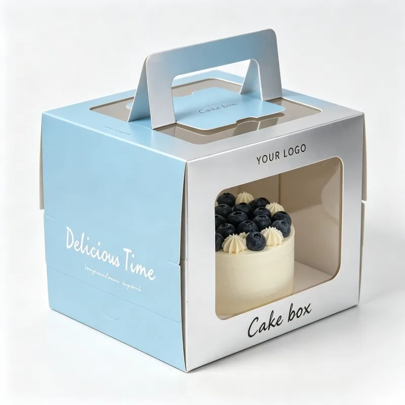 High Quality Birthday Wedding Guests Cake Boxes Soy Ink Bakery Packaging Box Wholesale Delivery Bento Cake Box with Handle