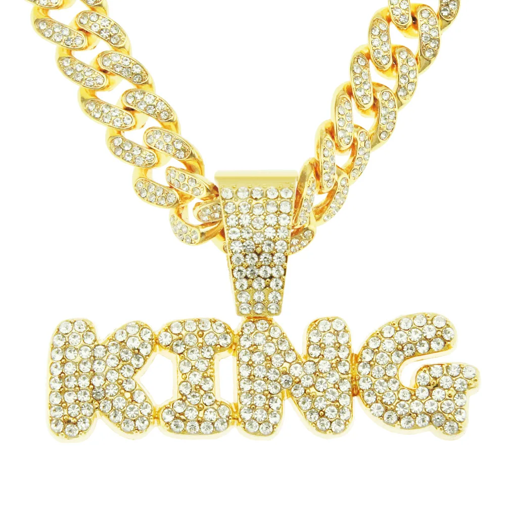 hip-hop hyperbole king full diamond alphabet pendant necklace