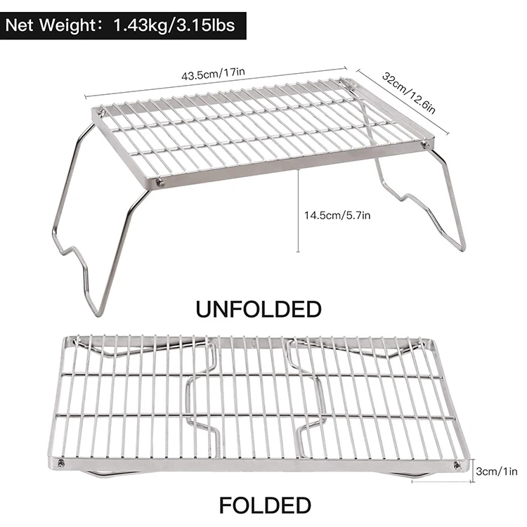 Portable Folding Grill Campfire Bbq Open Grate Wire Mesh Net Over Fire ...