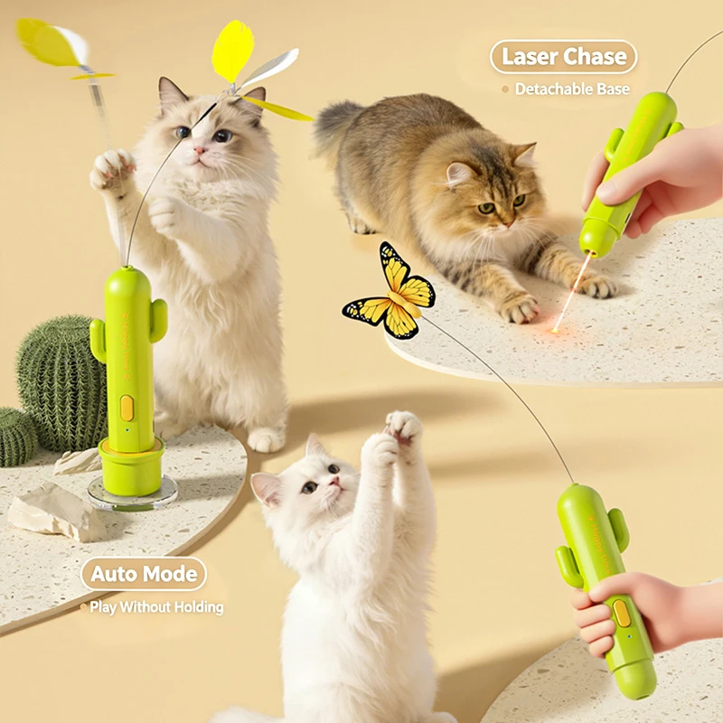 New 2 in 1 Cat Toy Infrared Laser & Feather Teaser Automatic Self Play Boredom Relief Interactive Kitten Entertainment