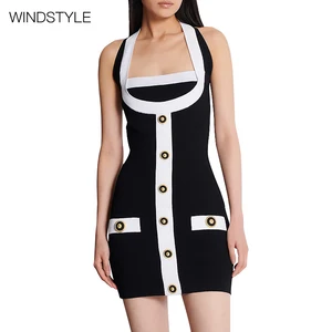 OEM/ODM Summer Dress Black Mini Dress Contrast Neck Tight Casual Sexy Dresses Style Mini Party Dresses Fashion