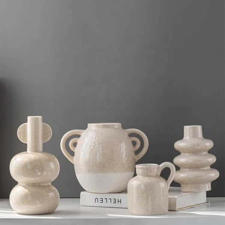 Wholesale Nordic White Vases  Minimalist Custom Creative Frosted Flower Arrangement Ring Ceramic Small Vase Tabletop Flower Vase