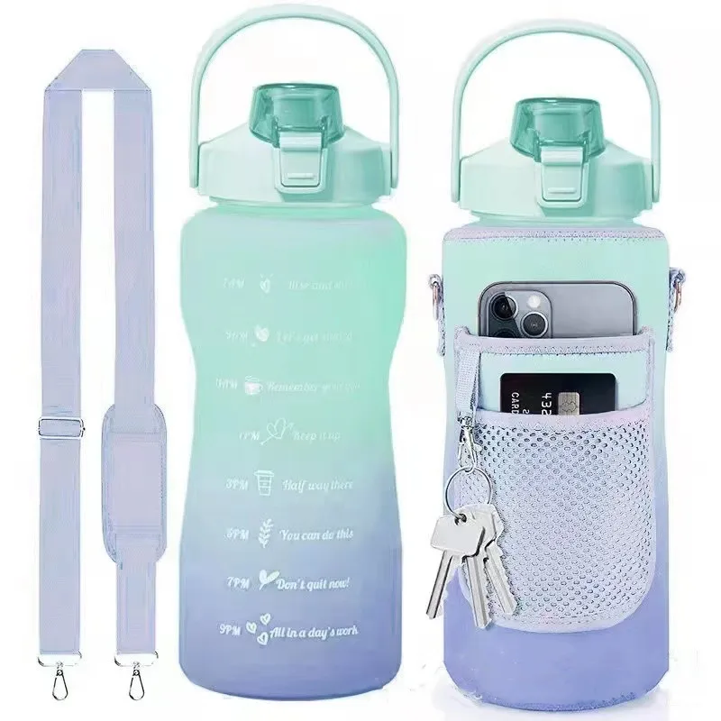 2l Portable Handfree Tritan Bottle Motivational Time Marker Jug Fitness ...