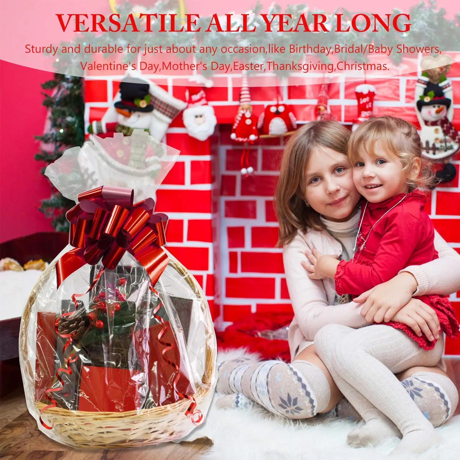 Custom Large Clear Cellophane Gift Basket Packaging Bopp Plastic Bags