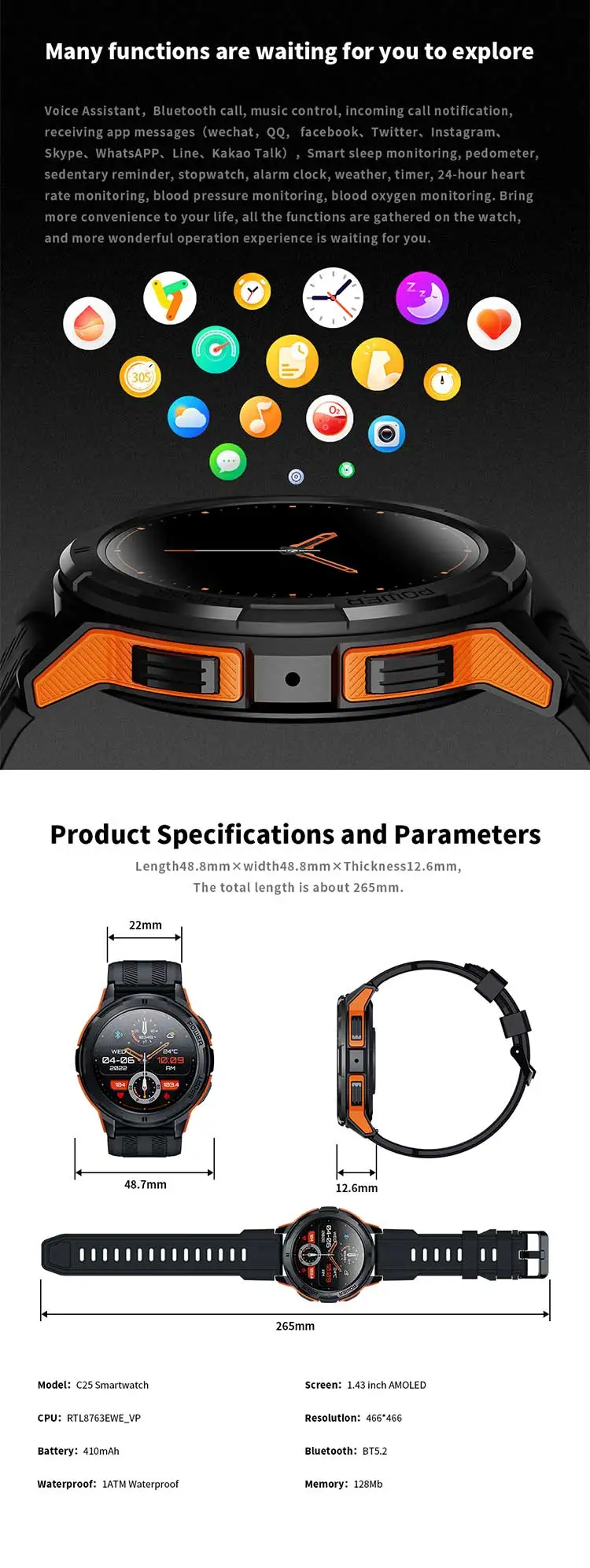 If you are searching for a supplier of a product with perfect quality control and highly competitive prices, which gives you an advantage in expanding your local market, then contact us now!  Competitive suppliers of  C25 Relojes Smartwatch 1.43Inch AMOLED 10M Waterproof Heart Rate Monitoring Outdoor Smart Watch 2025