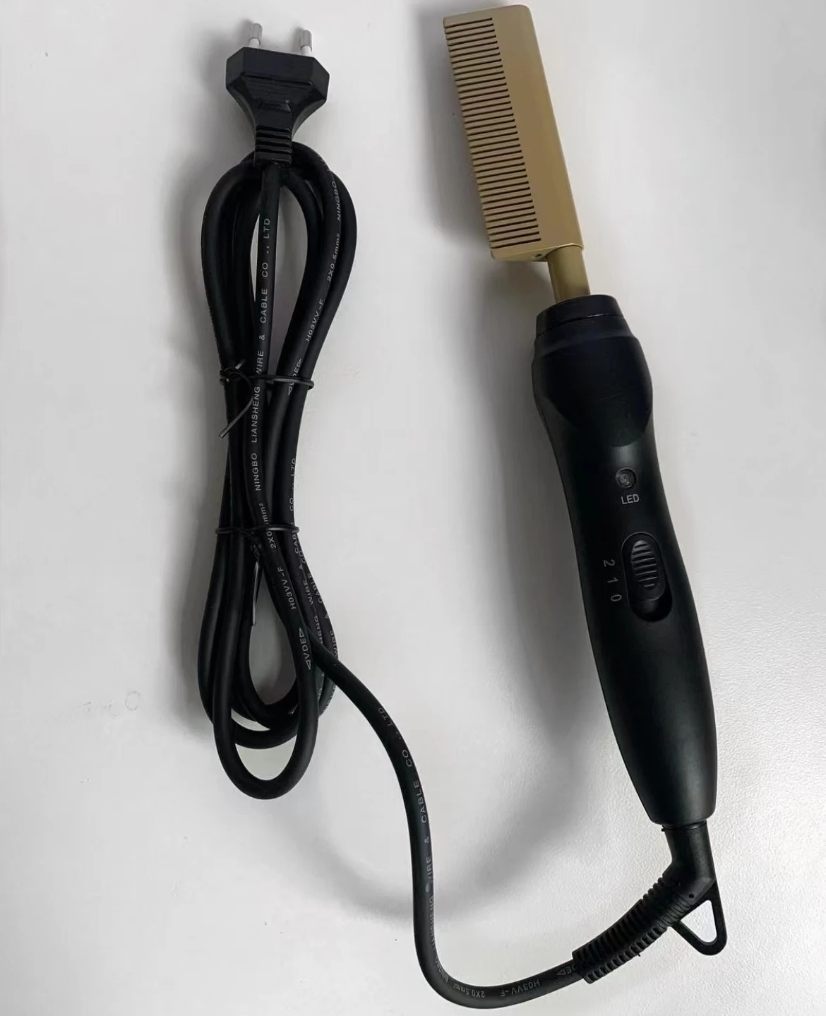 Оптовая продажа, индивидуальная этикетка, медная электрическая расческа, высокотемпературный выпрямитель для волос, блестящая расческа для вьющихся волос