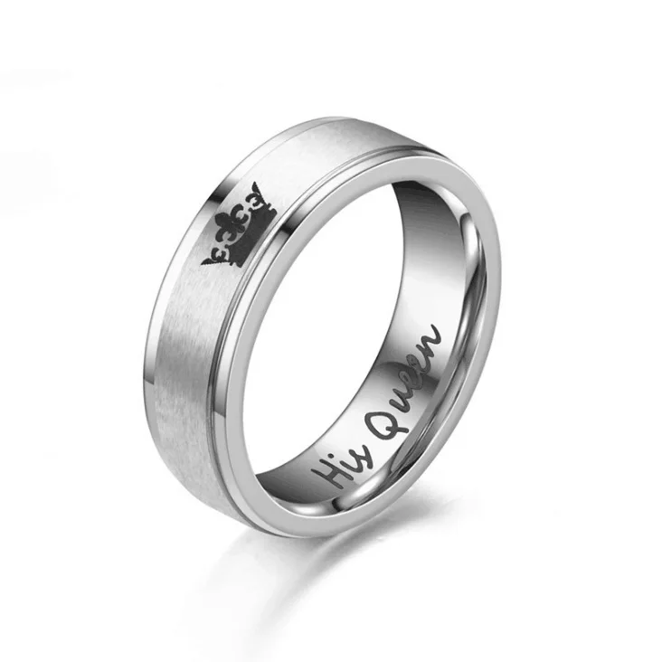 His & Her Matching Couples Rings Set - Stainless Steel King Queen Bands, Wedding Engagement Promise Rings For Him & Her (Black & Rose Gold)