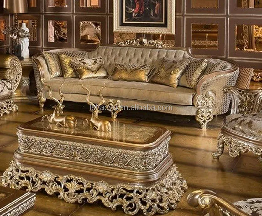 Luxury Home Lounge Large High Quality Royal Solid Wood Velvet 3 Seater ...