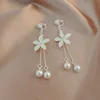 4-Flower tassel silver ear clips