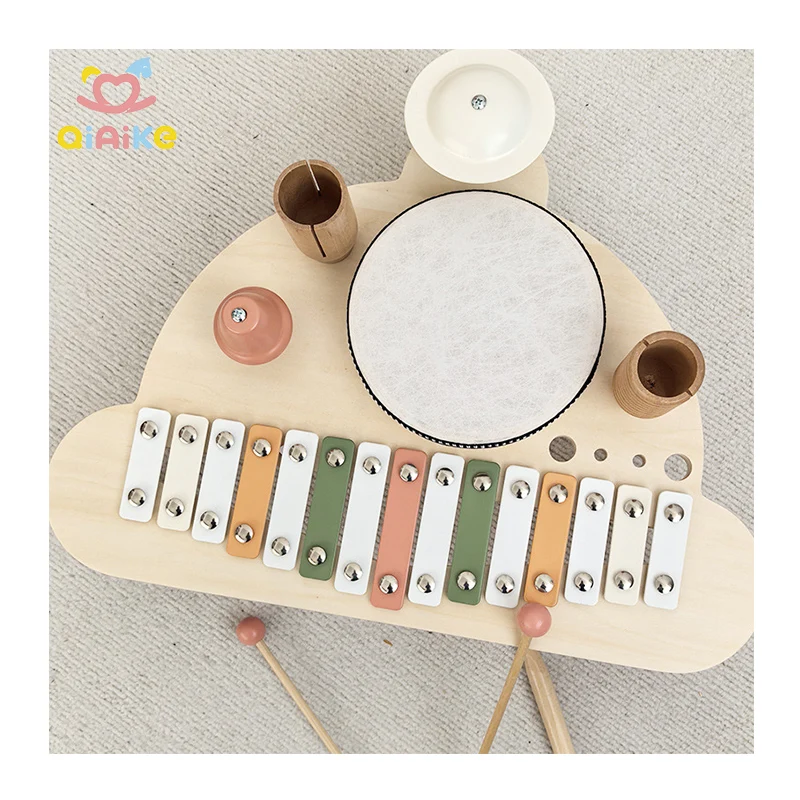 Montessori Sensory Percussion Wooden Music Stand Early Learning Spaceship Piano Children Teaching Aids Keyboard Guitar Set Baby