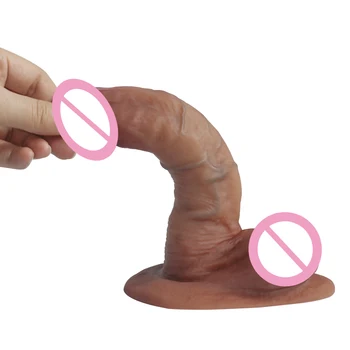 Two Layers Flexible Penis Real Touch Feeling Adult Woman Sex Toy Strong Suction Base Lifelike Silicone Dildo for Pussy Vagina