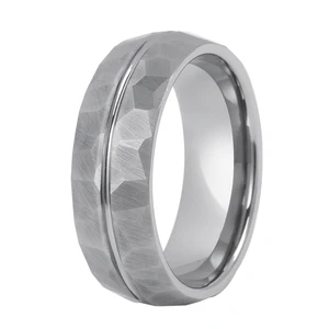 8mm Custom Center Faceted Brushed Titanium Ring Classic Design Stainless Steel Tungsten Wedding Bands for Men