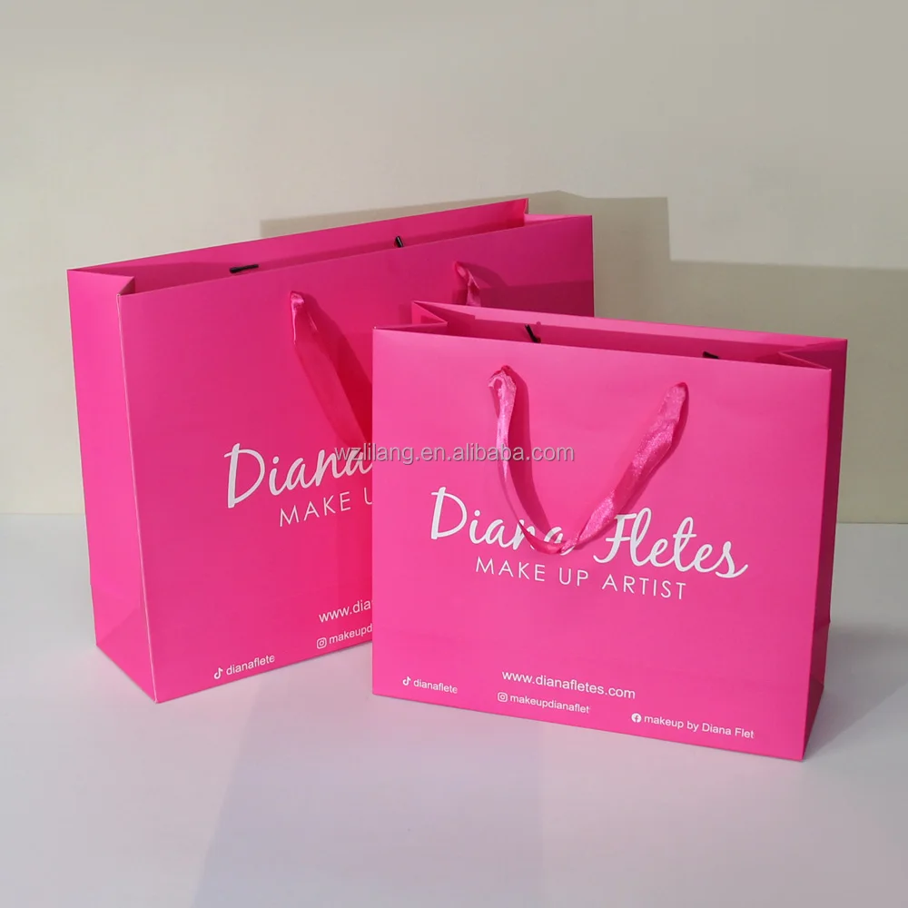 Custom Luxury Clothing Retail Bag Packing Pink T Bag Bolsas De Papel Shopping Packaging Paper 3409