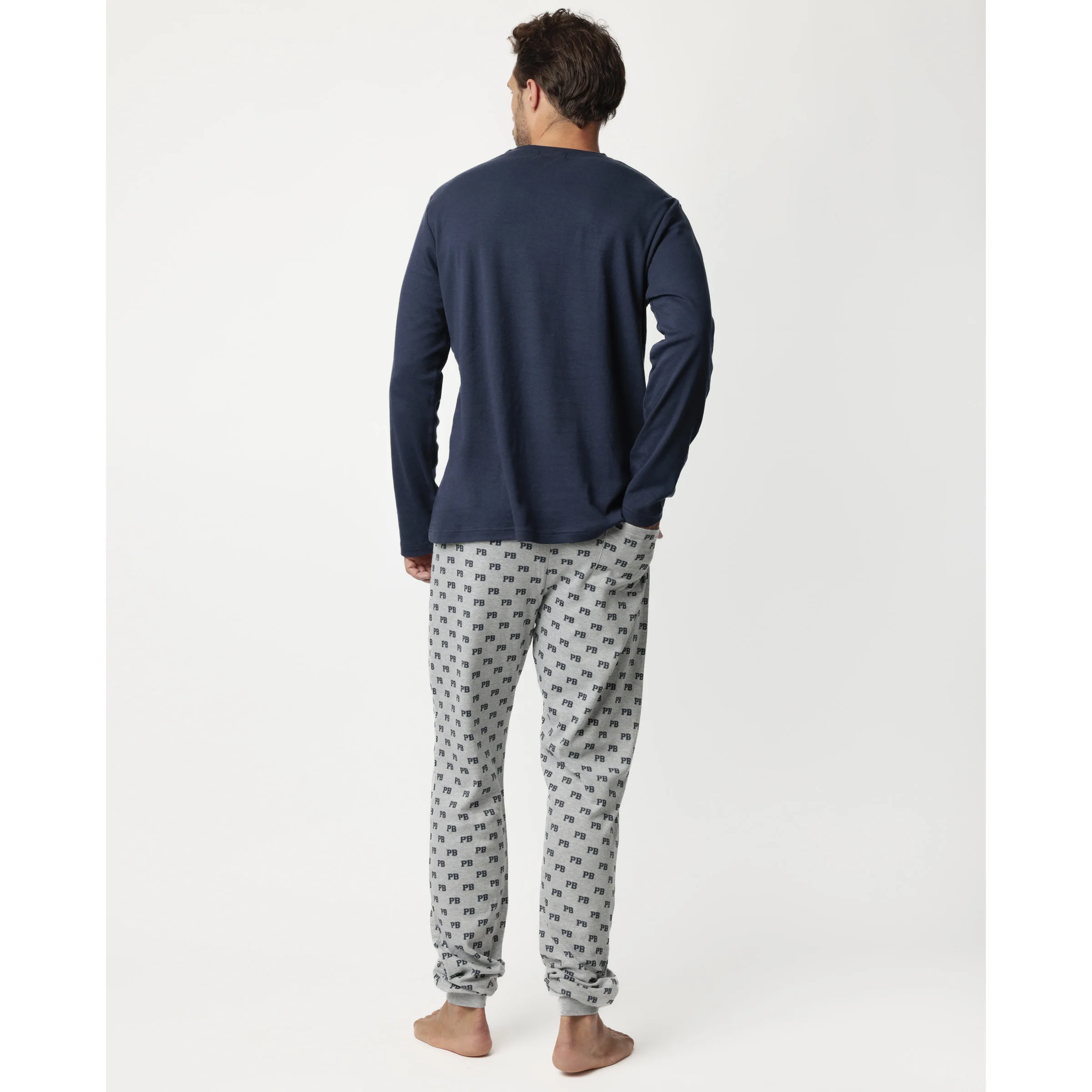 PADDINGTON Casual Silk & Cotton Varsity Print Pajama Set with Logo Long Knitted Fabric XL Size for Men and Women