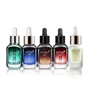 40ml Colorful Amber Purple Green Blue square Cosmetic Essential Oil Serum Glass Press Pump Dropper Bottle with Press Dropper