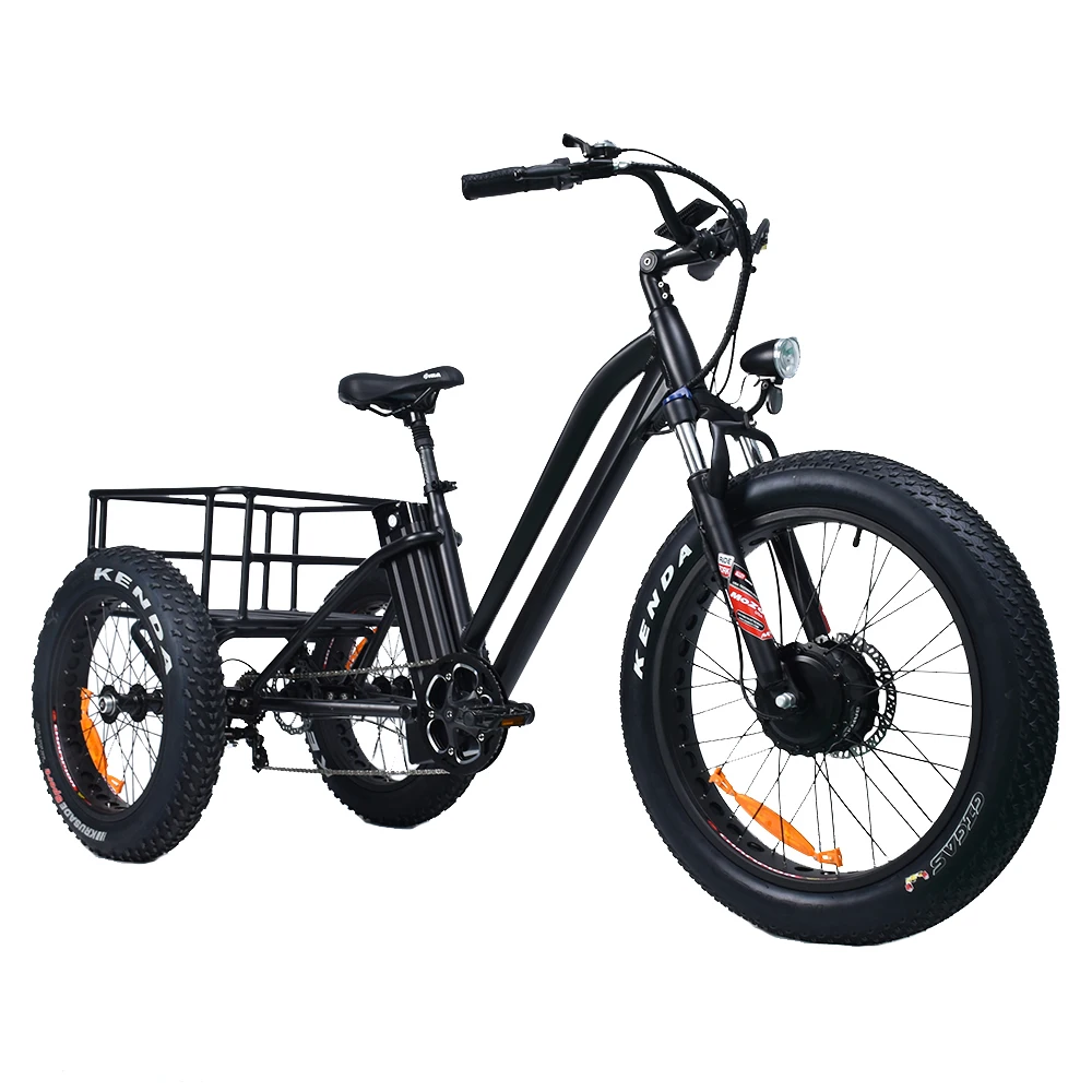 Adult Cargo Electric Bike With Basket Three Wheels Cargo Long Range ...