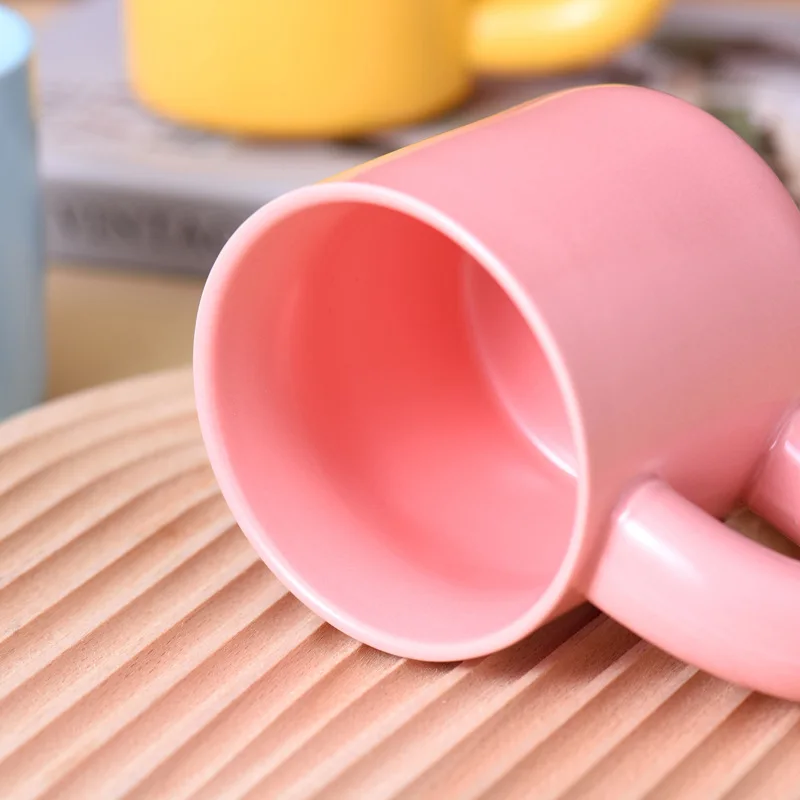 INS Style Macaron Candy Color Ceramic Coffee Mug Pangpang Fat Handle Mug Porcelain Milk Mug