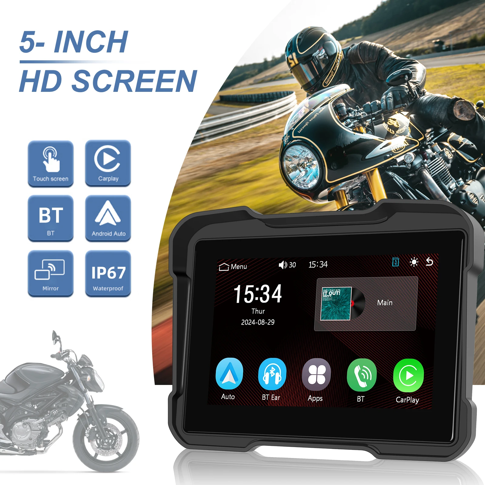 android auto monitor ip67 waterproof for motorcycle support airplay android cast bt a3910-0