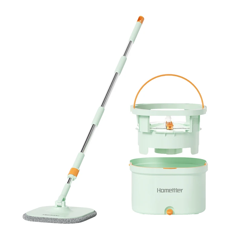 Homettler Mops Microfiber Spin Mop and Bucket Floor Cleaning System Floor Mop Stainless Steel Mop Handle with 2Pcs Pads