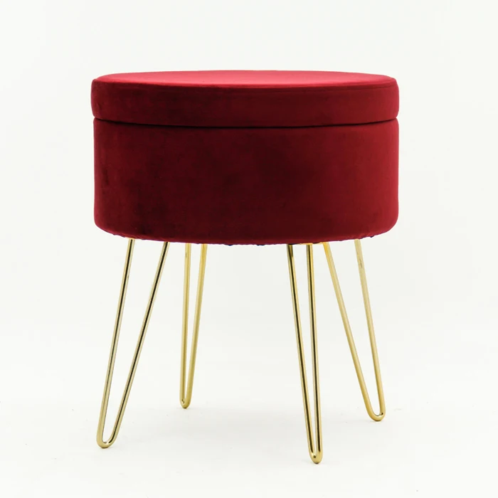 HStex Custom Folding Furniture Wholesale Round Footstool Makeup Stools Velvet pink Sofa Ottoman Modern Pouf Chair