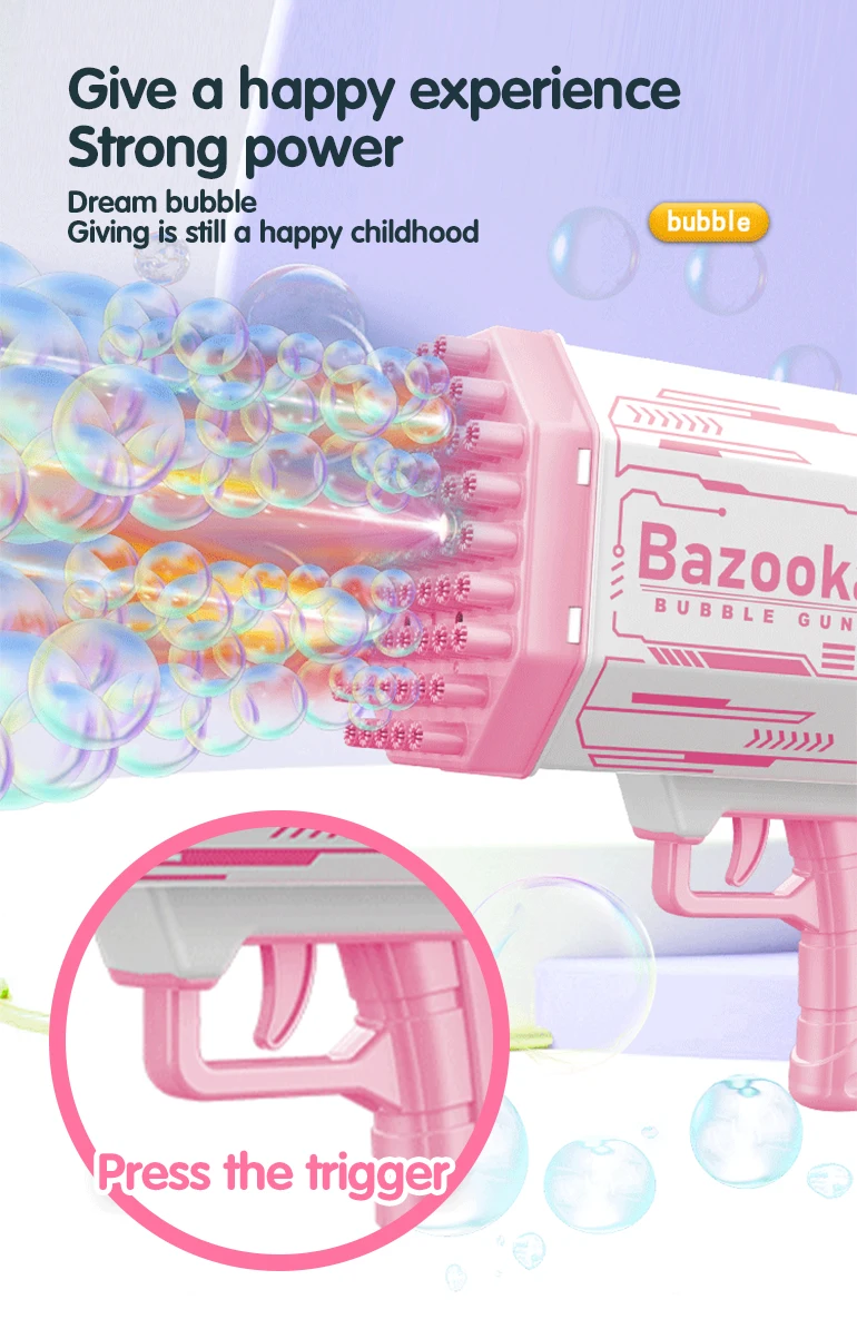 Outdoor soap bubbles machine rocket boom bubble toys 69 hole gatling plastic 69 holes bazooka bubble gun summer toy