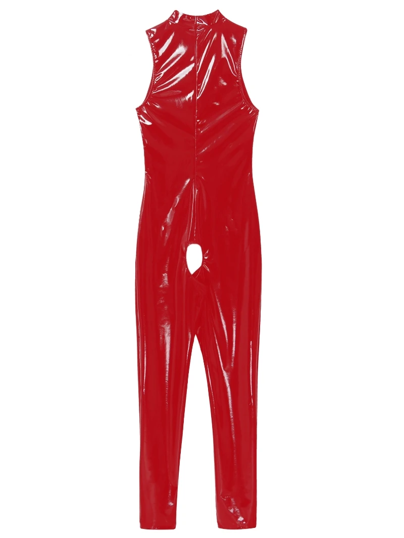 In Stock Womens Open Cups Catsuit Glossy Patent Leather Crotchless ...