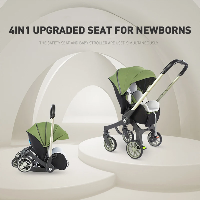 Luxurious 4-in-1 Baby Stroller Foldable Multi-Function Travel Systems with Five-Point Safety Belt for Age 3 Years