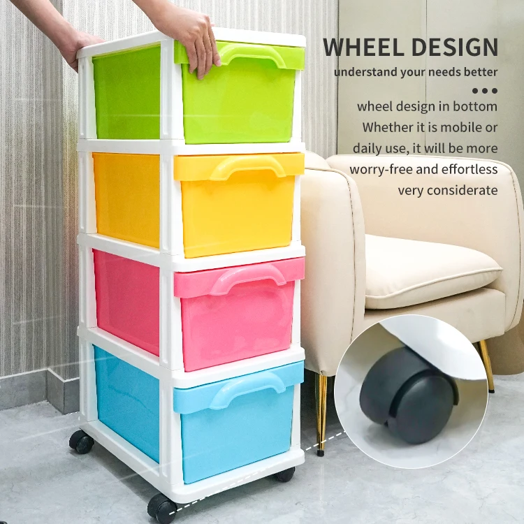 Factory Candy Colored 5 Layer Storage Drawer Cabinet Cabinet Baby Kid Large Plastic Storage Box Drawer With Wheels