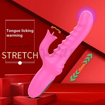 JoyPark New Popular Tongue Licking Women Masturbation Vibrating Dildo Telescope Heating Rabbit Vibrator for Ladies