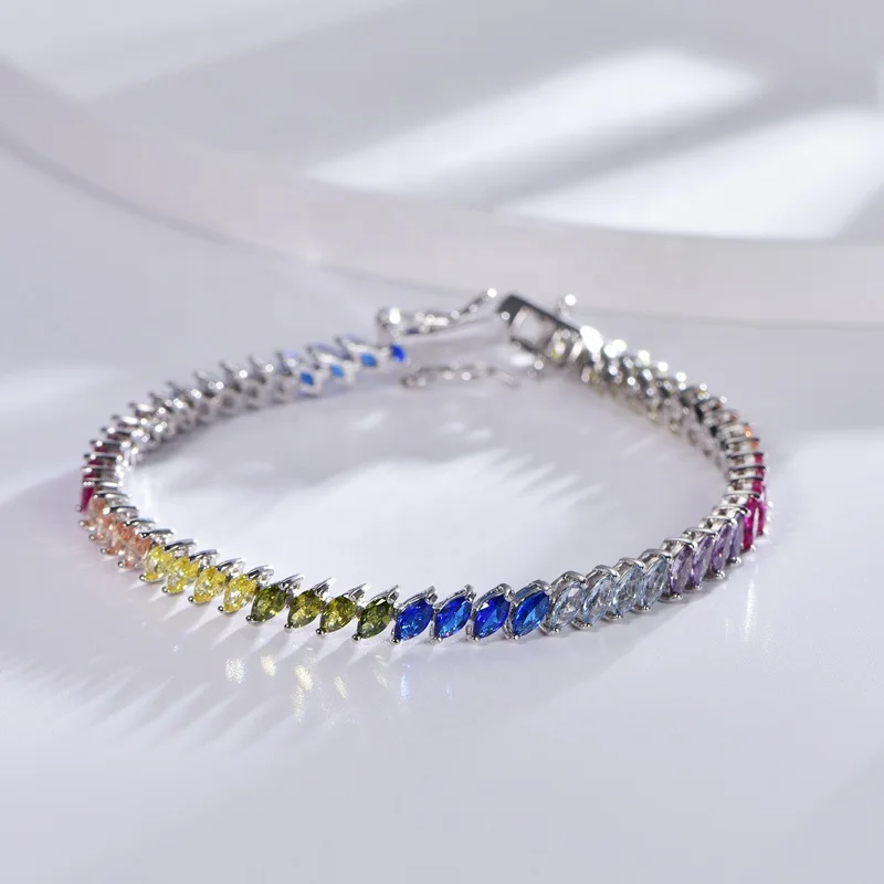 pulsera de plata tennis bracelet 925 silver italy chunky charm bracelet rainbow sterling silver bracelet