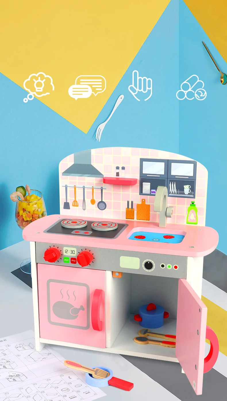 Children Cook Kitchen Ware Pretend Play Kids Baking Cooking Set Pink