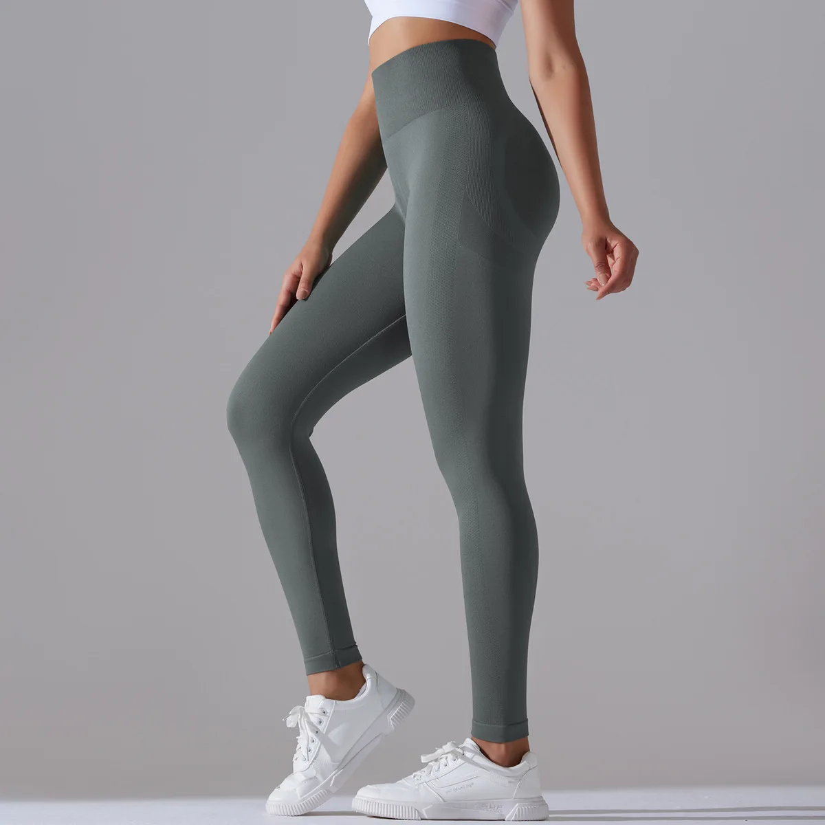 ZAAYO Scrunch Butt Leggings voor dames, sport-, gym, hoge taille, push-up, booty, naadloze leggings, lichtgrijs, L