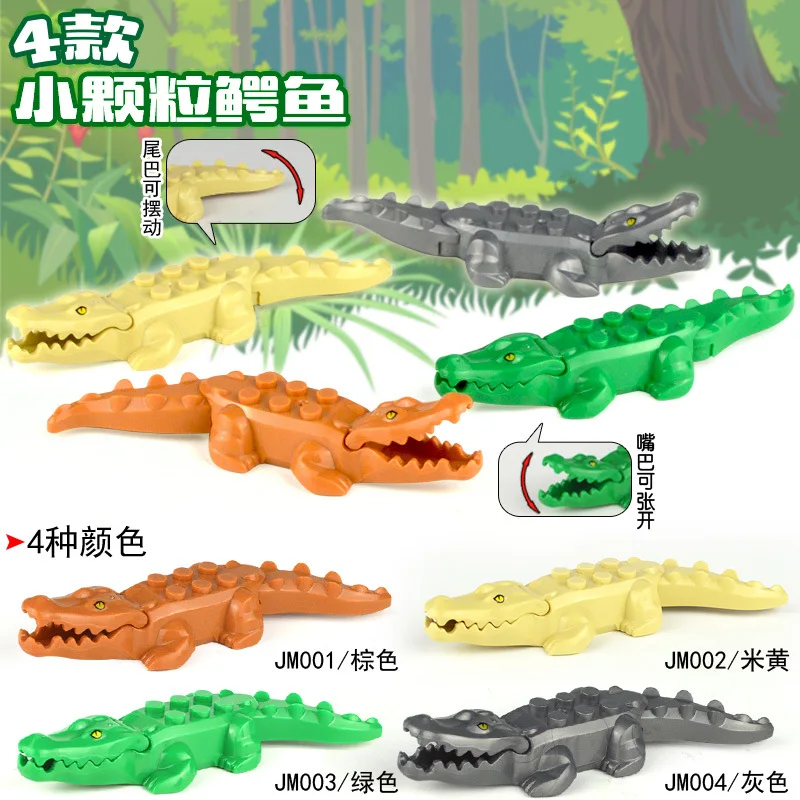 Wild Animals Model Building Blocks Shark Crocodile Cow Cattle Panda Horse Bear Leopard Animals Figure Bricks