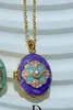 Xl4542 flower-openable photo clip necklace-gold-purple