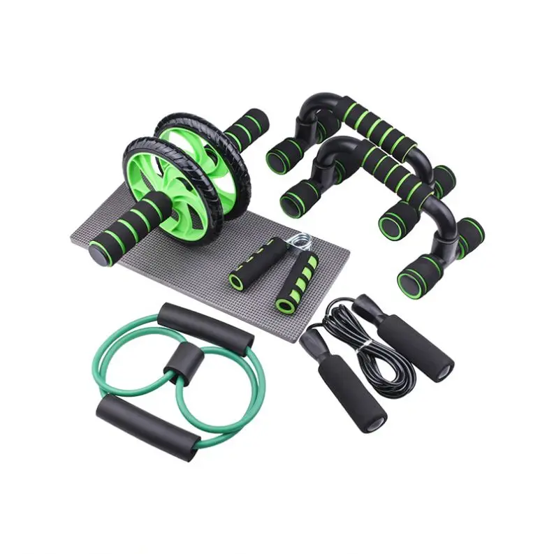 Abdominal Roller Wheel Kit with Push Bars Hand Gripper Jump Rope Knee Pad for Fitness Exercise Muscle Exercise Equipment
