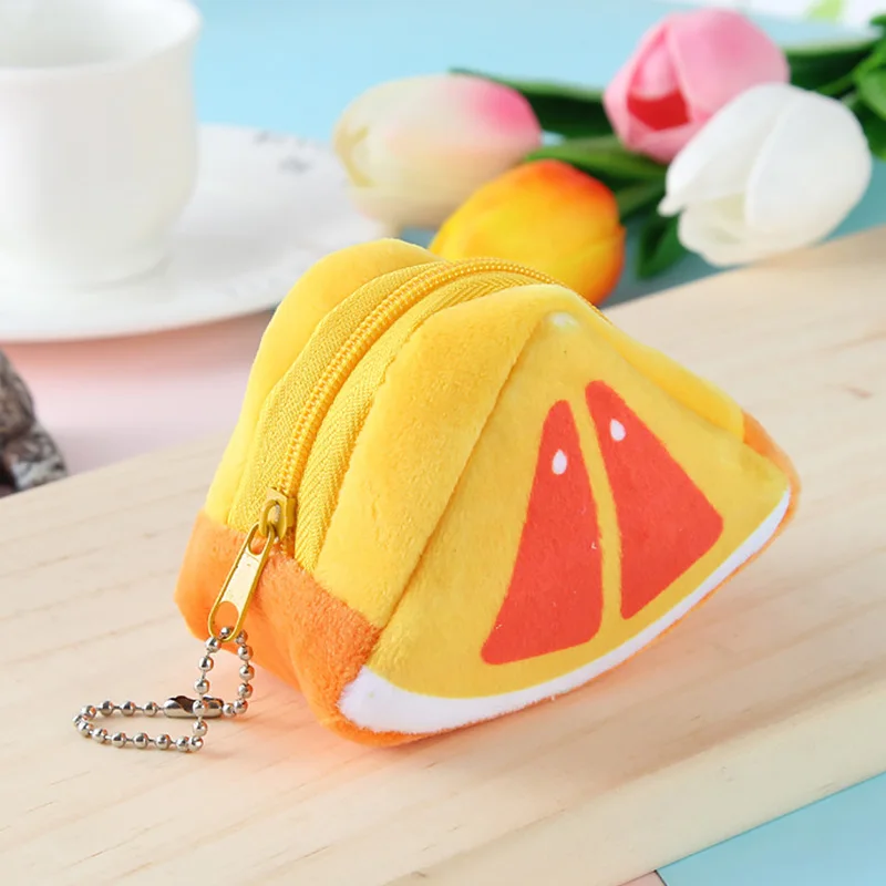 3D Fruit Print Plush Coin Purses Women Mini Card Bag Key Case Earphone Storage Girls Kids Cartoon Cute Coin Wallet Money Bag