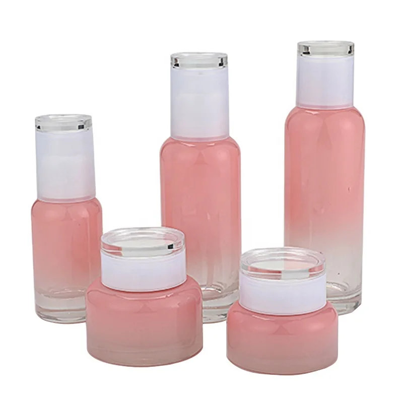 Skincare cosmetic glass packaging container manufacturer LLNEGE same style family cosmetic glass bottle set